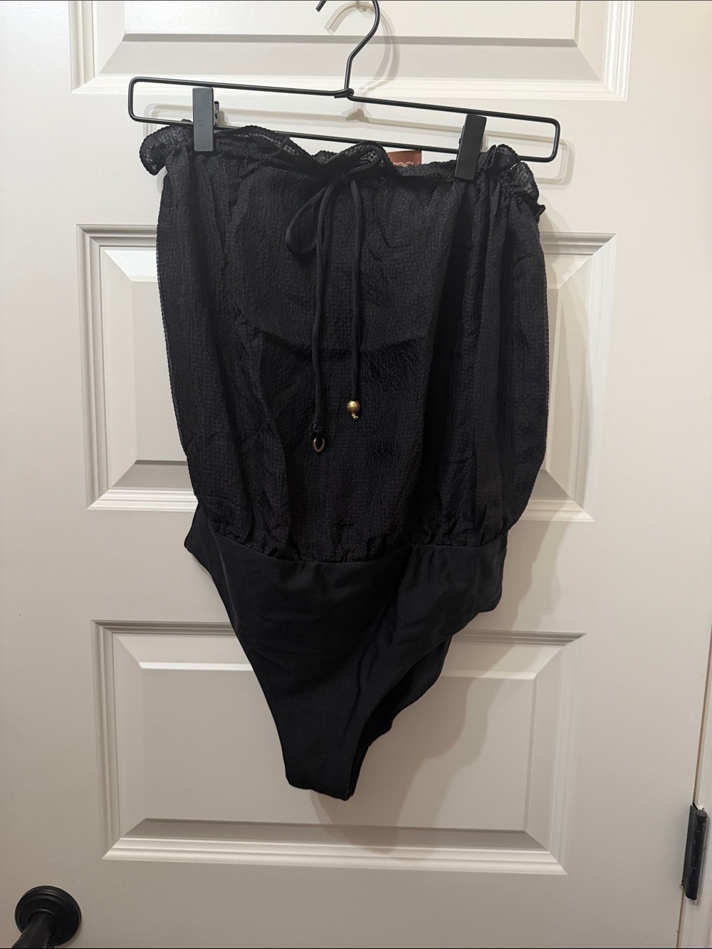 Black Strapless One-Piece Swimsuit with Drawstring Waist